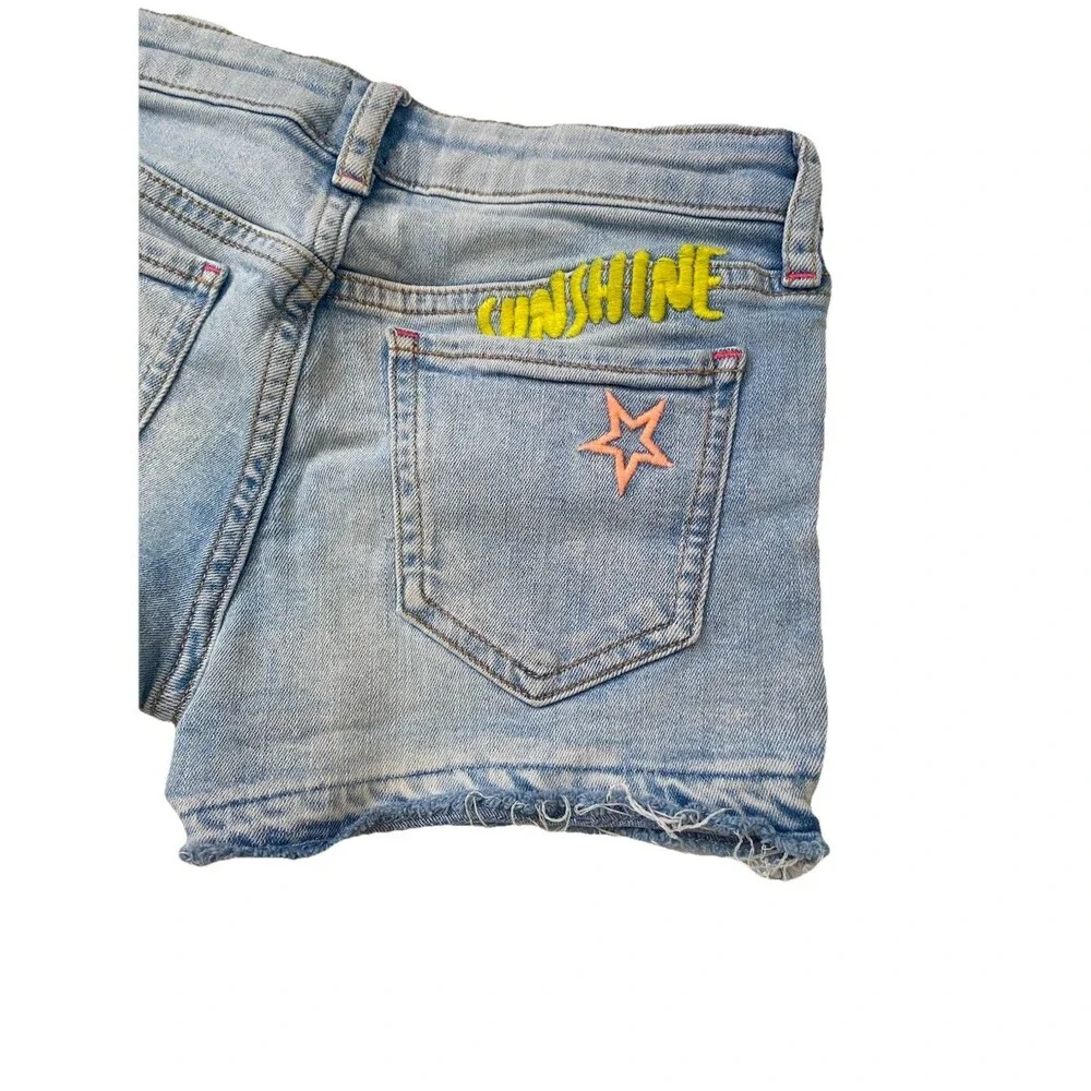 Gap Kids Girls Size 8 Embroidered Denim Shorts Y2K Patchwork Sun Rainbow